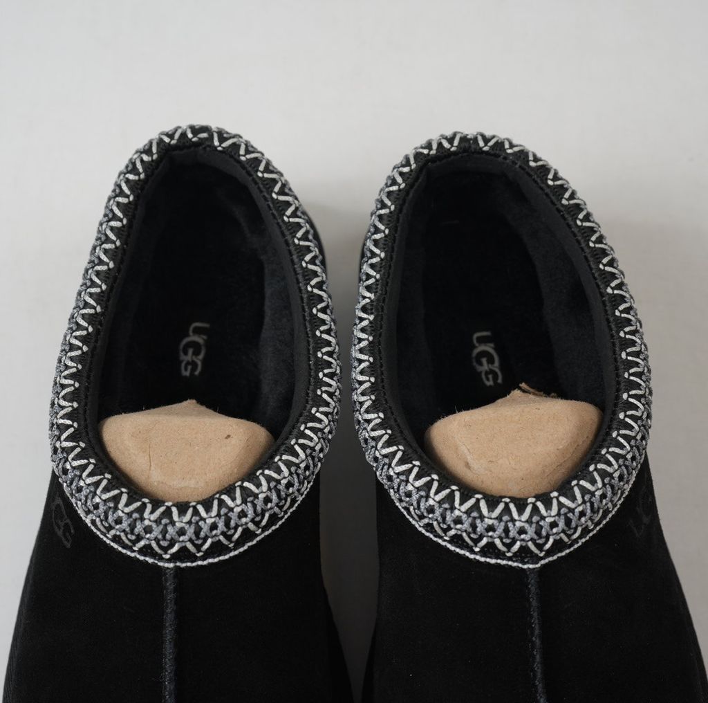 UGG Women's Tasman II 1174470-BLK Black Suede Sheepskin Slip-On Slipper Mule with Signature UGGbraid Collar, 17mm Sheepskin Lining, Cushioned Footbed and Lightweight Sugarcane EVA Outsole