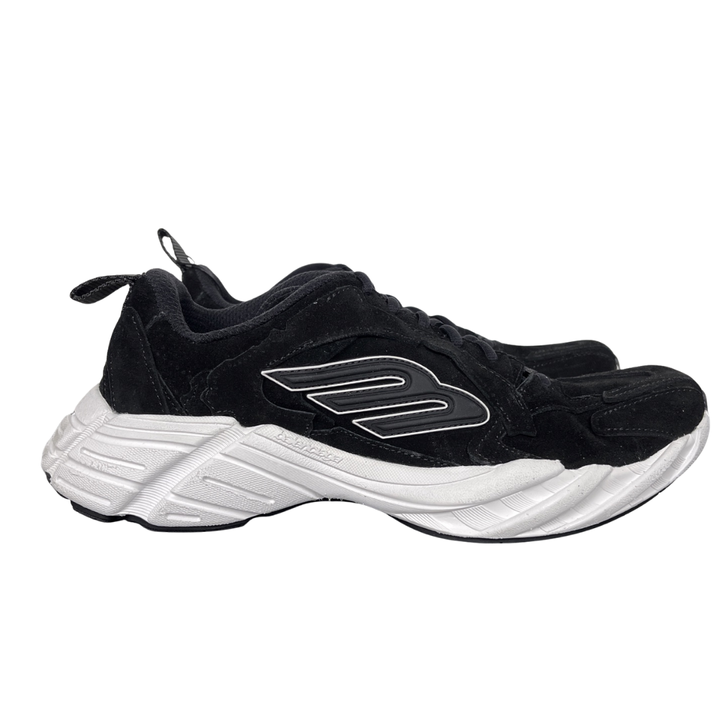 Balenciaga Monday Suede 825418-WMNSS-1000 Black White Men's Low-Top Sneakers with Black Suede and Technical Textile Upper, 3B Sports Logo Side Detail, Lace-Up Closure, Rear Pull Tab and Sculpted White Rubber Sole
