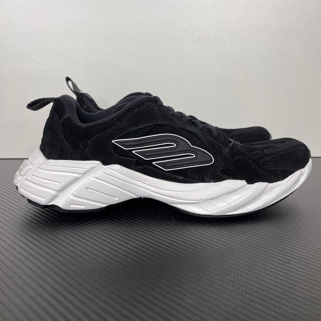 Balenciaga Monday Suede 825418-WMNSS-1000 Black White Men's Low-Top Sneakers with Black Suede and Technical Textile Upper, 3B Sports Logo Side Detail, Lace-Up Closure, Rear Pull Tab and Sculpted White Rubber Sole