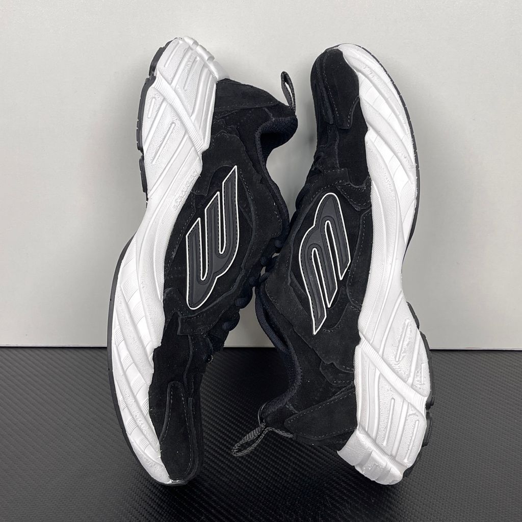 Balenciaga Monday Suede 825418-WMNSS-1000 Black White Men's Low-Top Sneakers with Black Suede and Technical Textile Upper, 3B Sports Logo Side Detail, Lace-Up Closure, Rear Pull Tab and Sculpted White Rubber Sole