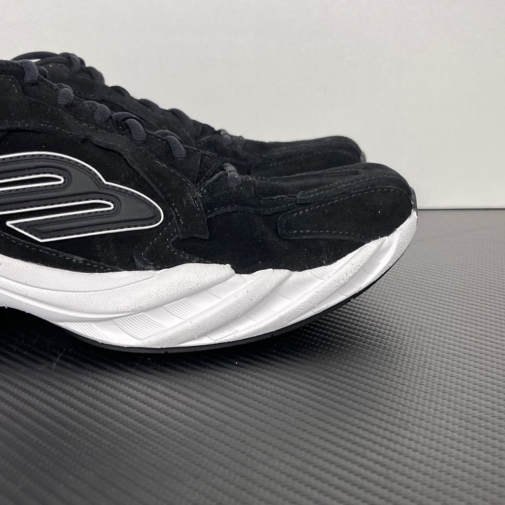 Balenciaga Monday Suede 825418-WMNSS-1000 Black White Men's Low-Top Sneakers with Black Suede and Technical Textile Upper, 3B Sports Logo Side Detail, Lace-Up Closure, Rear Pull Tab and Sculpted White Rubber Sole
