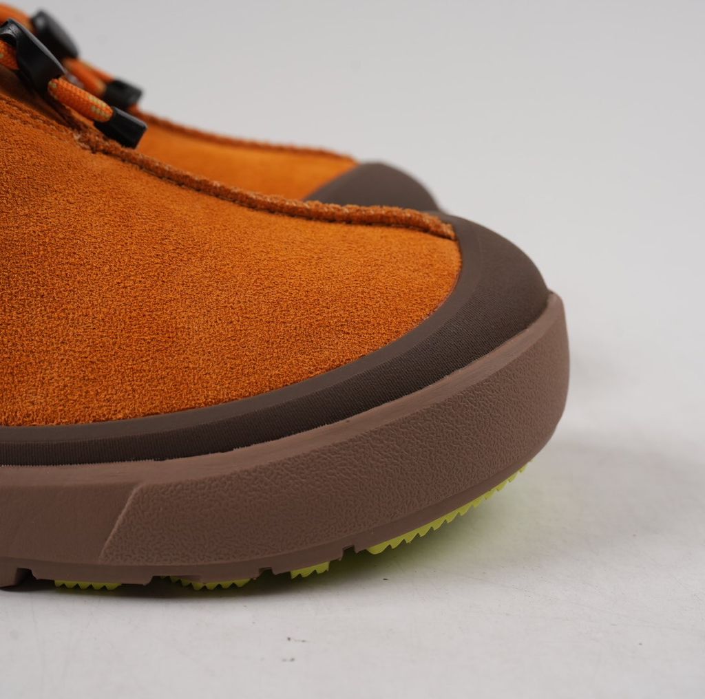 UGG Men's Tasman Outpost 1179050-ATMN Autumn Sepia Orange Waterproof Suede Slip-On Clog with Elastic Toggle Lacing, 17mm UGGplush Wool Blend Lining, Sugarcane EVA Midsole, White Spider Rubber Outsole and Lime Green Heel Pull Tabs