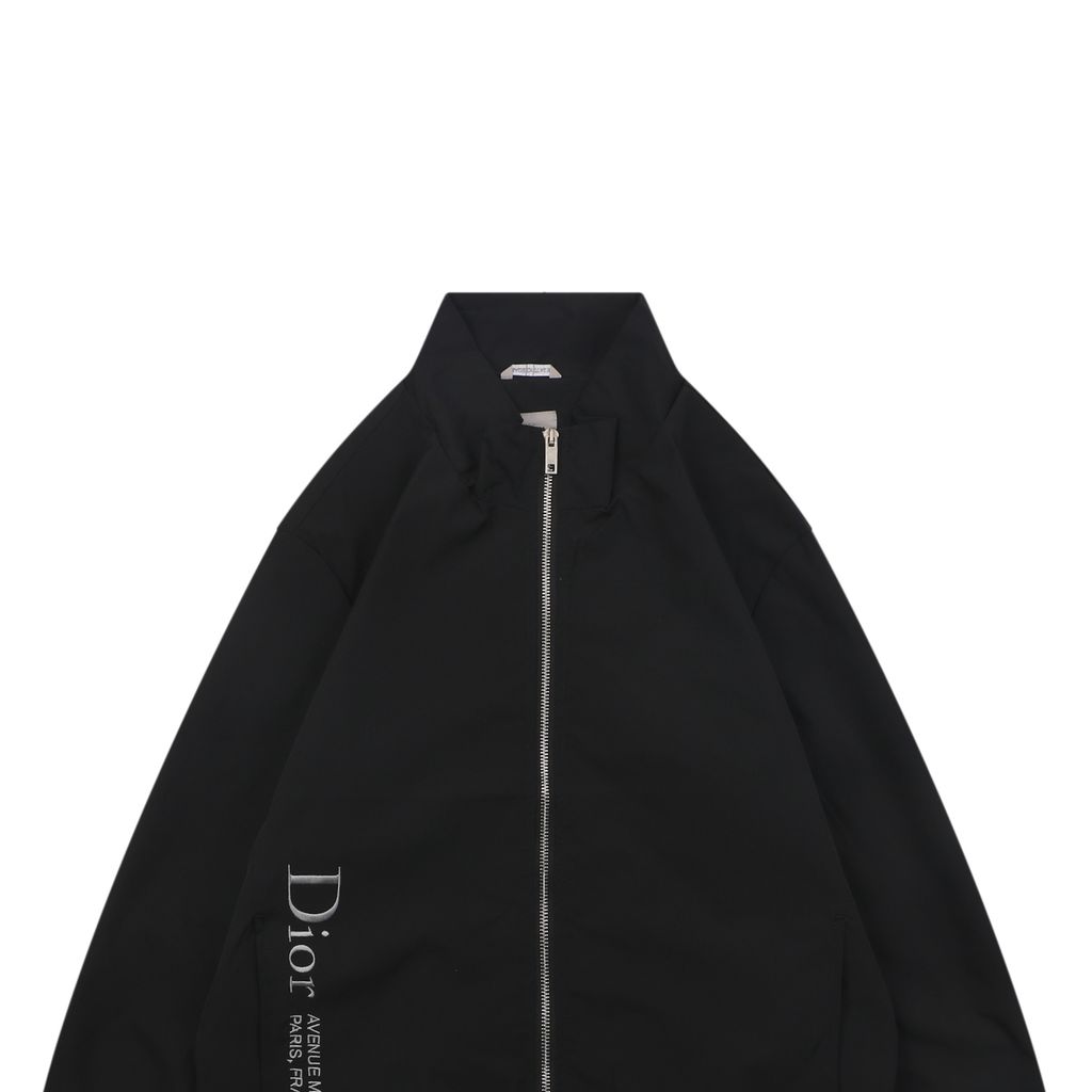 Christian Dior side slogan embroidered high collar jacket technical fabric zip outerwear ribbed cuffs hem structured jacket sizes M-3XL