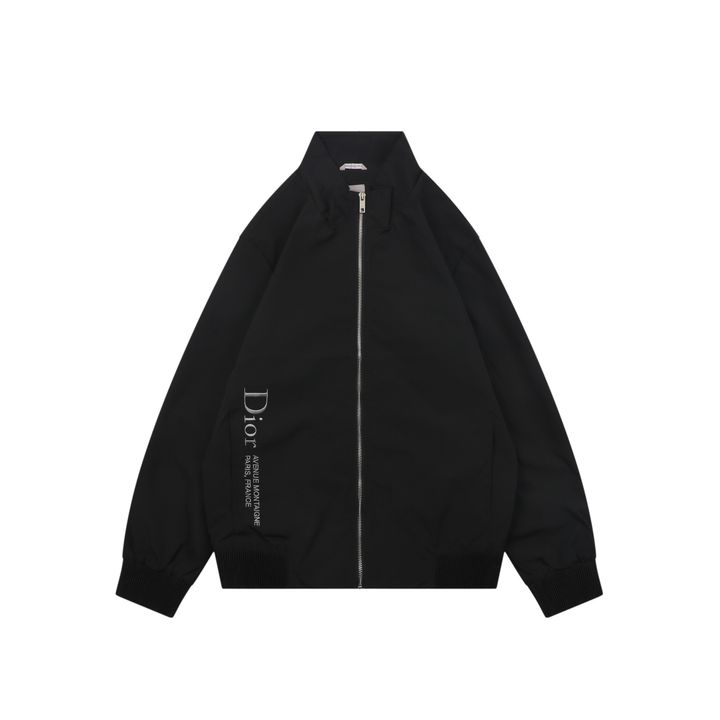 Christian Dior side slogan embroidered high collar jacket technical fabric zip outerwear ribbed cuffs hem structured jacket sizes M-3XL