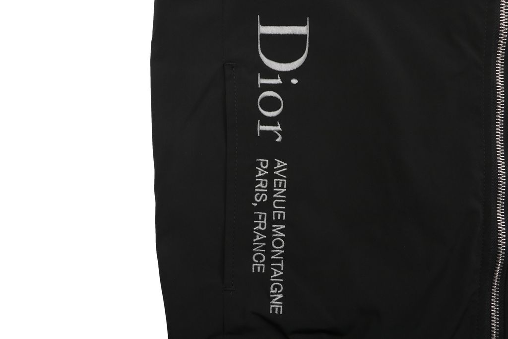 Christian Dior side slogan embroidered high collar jacket technical fabric zip outerwear ribbed cuffs hem structured jacket sizes M-3XL