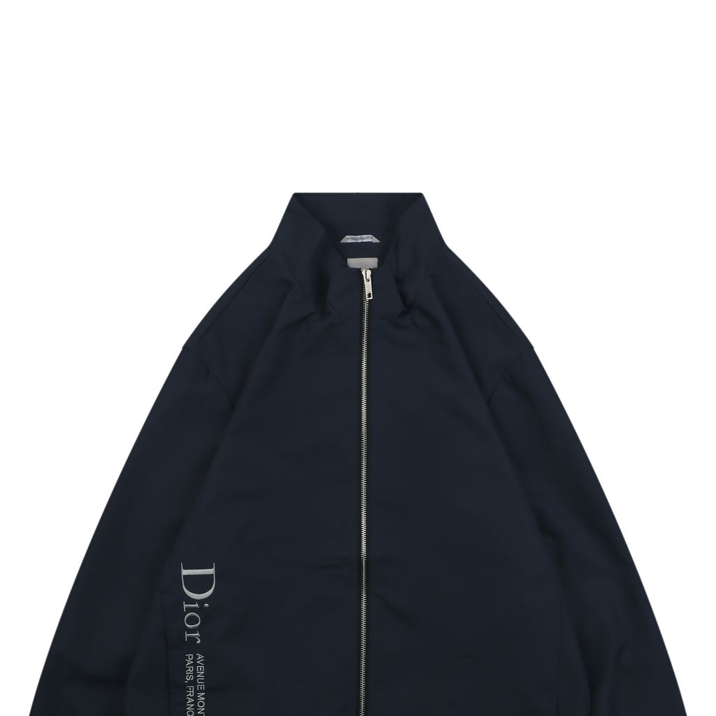 Christian Dior side slogan embroidered high collar jacket technical fabric zip outerwear ribbed cuffs hem structured jacket sizes M-3XL