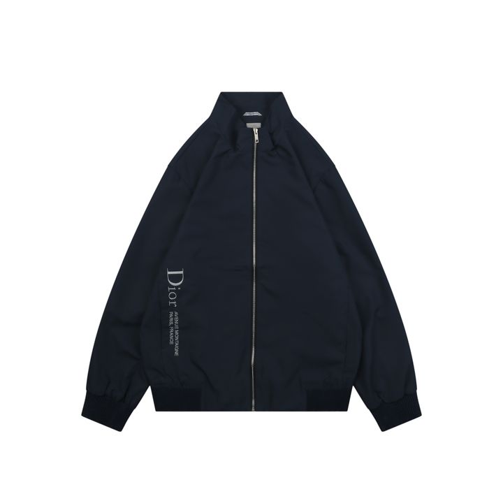 Christian Dior side slogan embroidered high collar jacket technical fabric zip outerwear ribbed cuffs hem structured jacket sizes M-3XL
