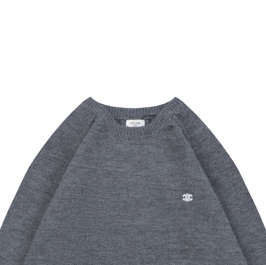 CELINE Triomphe back letter crew neck sweater blended knit relaxed fit seamless computerized knit pullover sizes S-XL