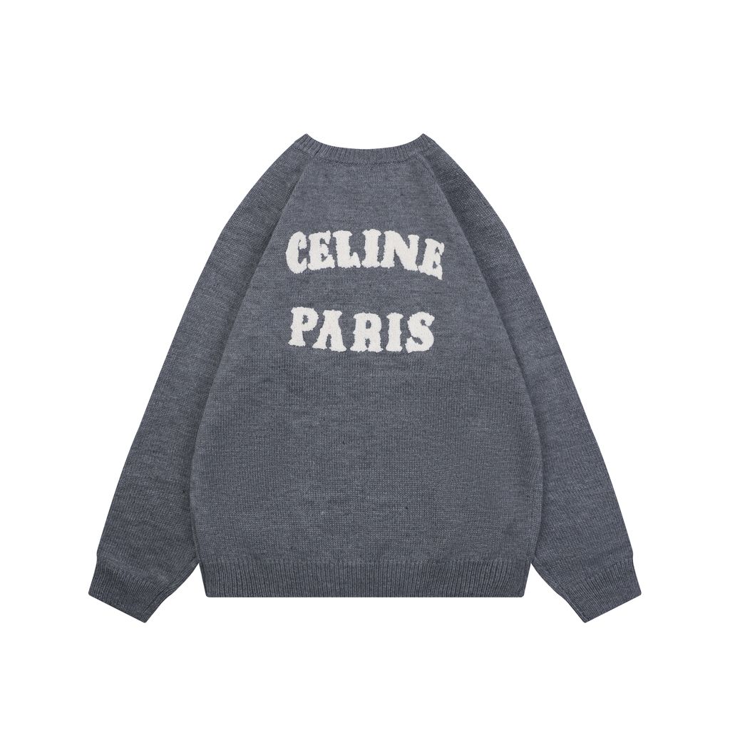 CELINE Triomphe back letter crew neck sweater blended knit relaxed fit seamless computerized knit pullover sizes S-XL