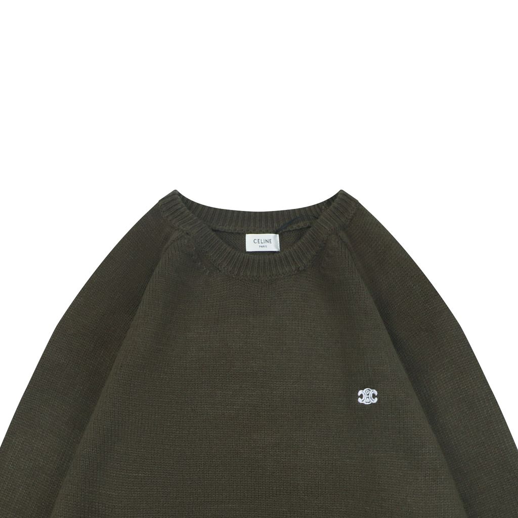 CELINE Triomphe back letter crew neck sweater blended knit relaxed fit seamless computerized knit pullover sizes S-XL