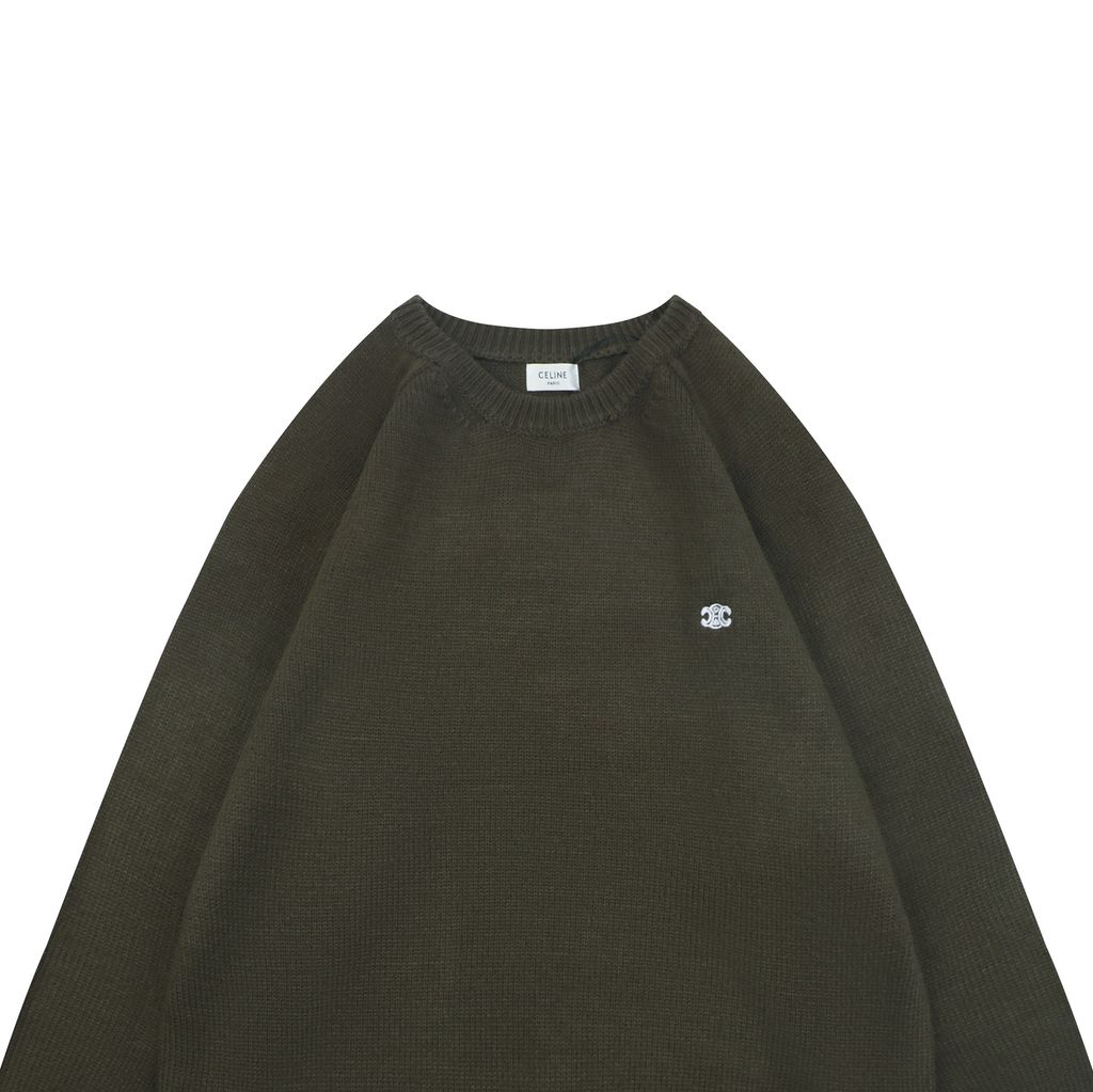 CELINE Triomphe back letter crew neck sweater blended knit relaxed fit seamless computerized knit pullover sizes S-XL