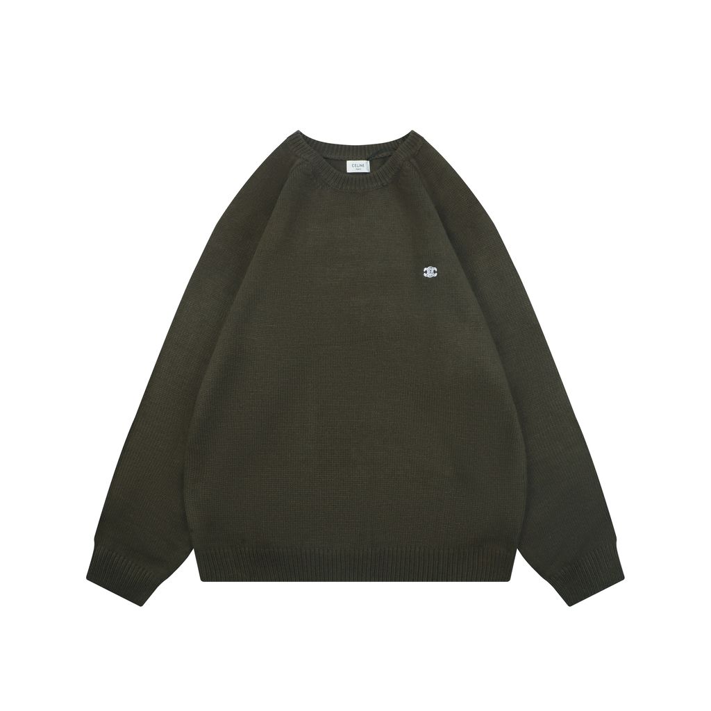 CELINE Triomphe back letter crew neck sweater blended knit relaxed fit seamless computerized knit pullover sizes S-XL