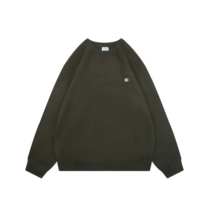 CELINE Triomphe back letter crew neck sweater blended knit relaxed fit seamless computerized knit pullover sizes S-XL