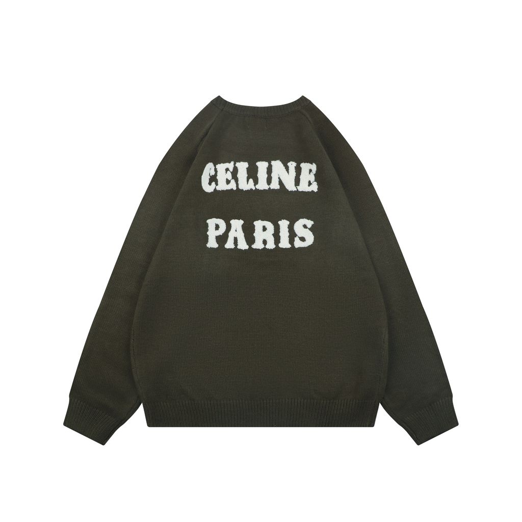 CELINE Triomphe back letter crew neck sweater blended knit relaxed fit seamless computerized knit pullover sizes S-XL