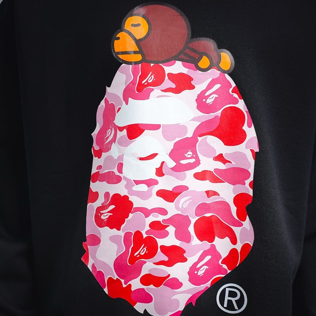 BAPE Ape Head 26SS camo ape small monkey print crew neck sweatshirt black streetwear pullover sizes M-XXL