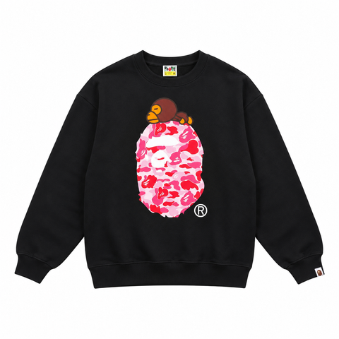 BAPE Ape Head 26SS camo ape small monkey print crew neck sweatshirt black streetwear pullover sizes M-XXL