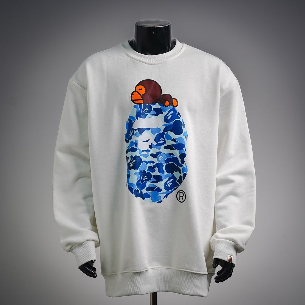 BAPE Ape Head 26SS camo ape small monkey print crew neck sweatshirt white streetwear pullover sizes M-XXL