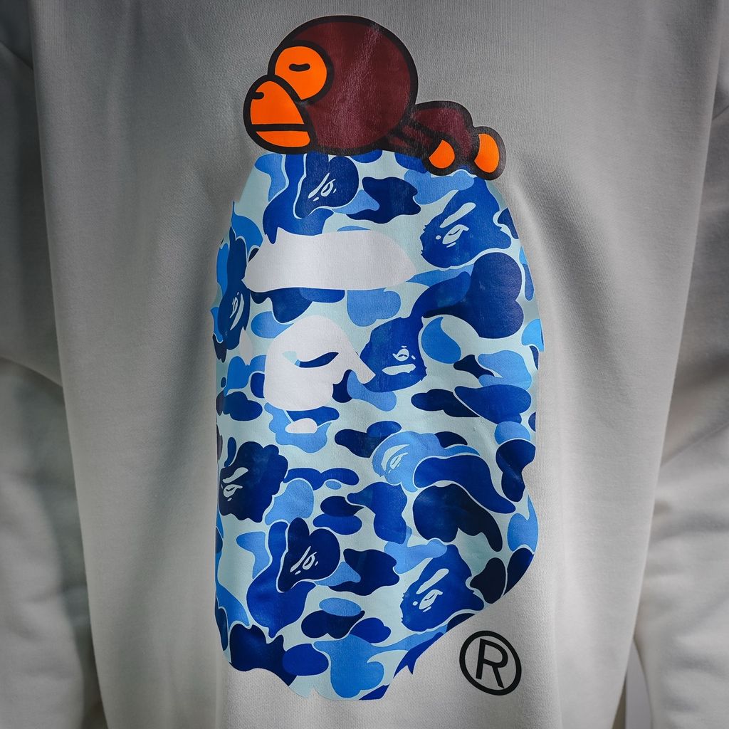 BAPE Ape Head 26SS camo ape small monkey print crew neck sweatshirt white streetwear pullover sizes M-XXL