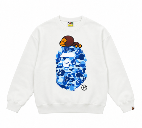 BAPE Ape Head 26SS camo ape small monkey print crew neck sweatshirt white streetwear pullover sizes M-XXL