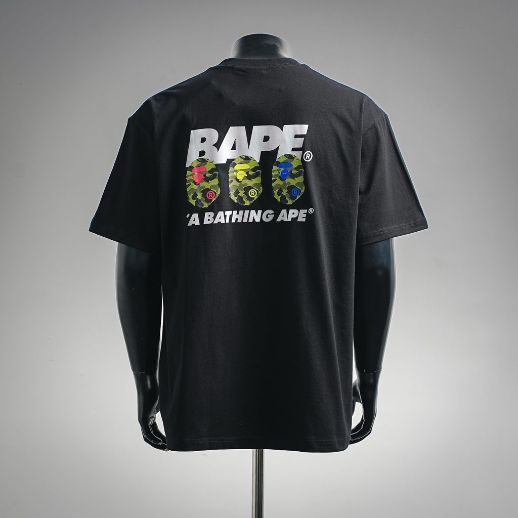 BAPE 26SS reflective letter triple Ape Head camo T-shirt black 260g combed cotton graphic unisex streetwear tee sizes M-XXL