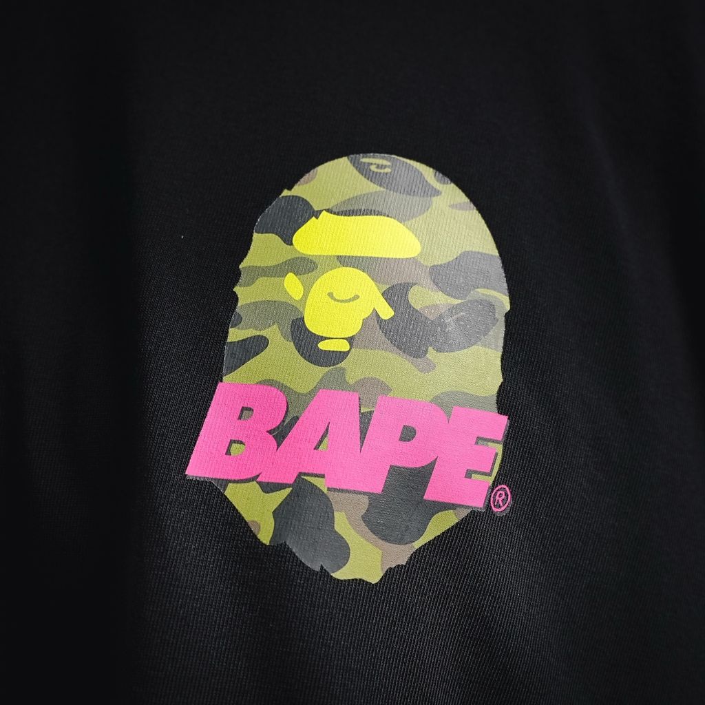BAPE 26SS reflective letter triple Ape Head camo T-shirt black 260g combed cotton graphic unisex streetwear tee sizes M-XXL