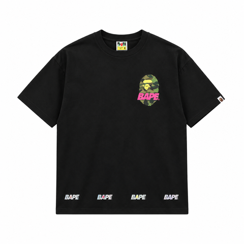 BAPE 26SS reflective letter triple Ape Head camo T-shirt black 260g combed cotton graphic unisex streetwear tee sizes M-XXL