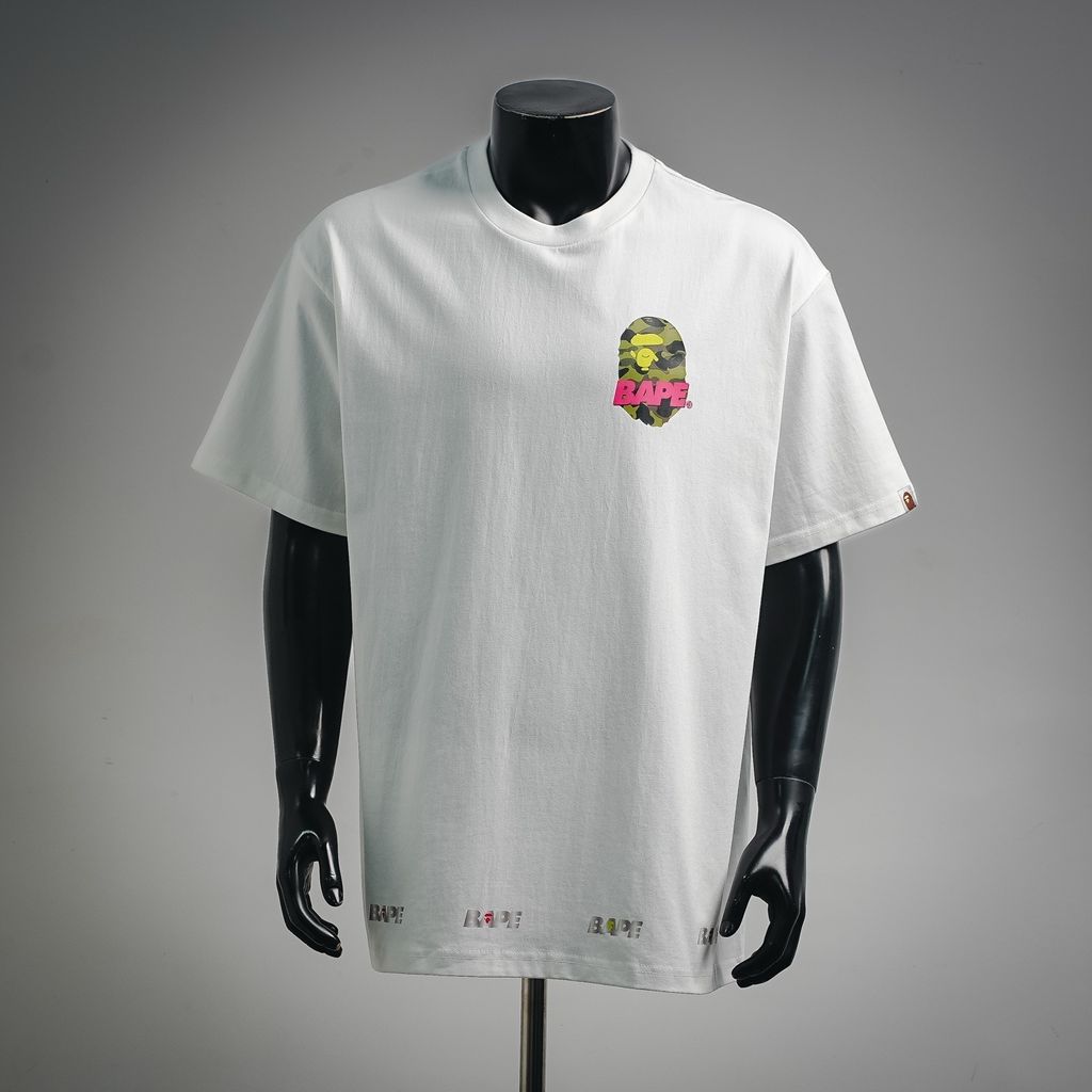 BAPE 26SS reflective letter triple Ape Head camo T-shirt white 260g combed cotton graphic unisex streetwear tee sizes M-XXL