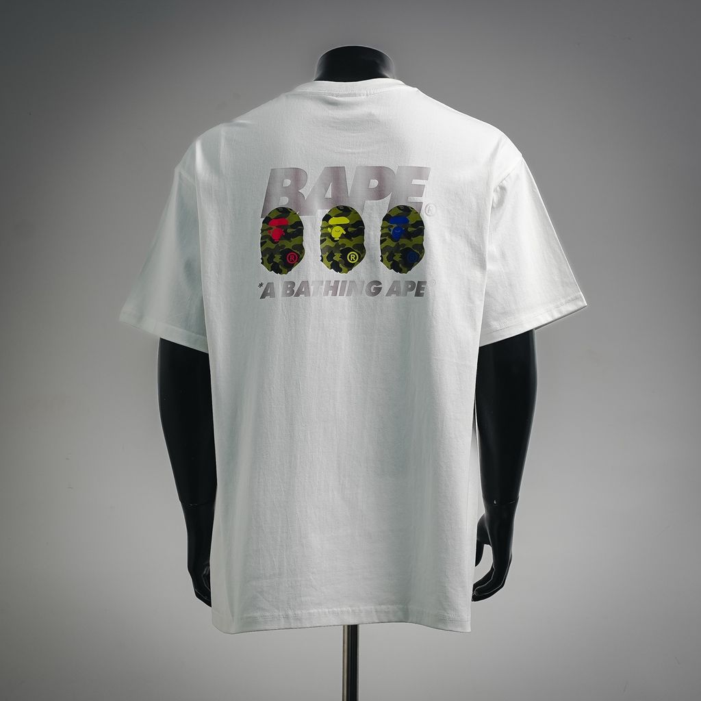 BAPE 26SS reflective letter triple Ape Head camo T-shirt white 260g combed cotton graphic unisex streetwear tee sizes M-XXL