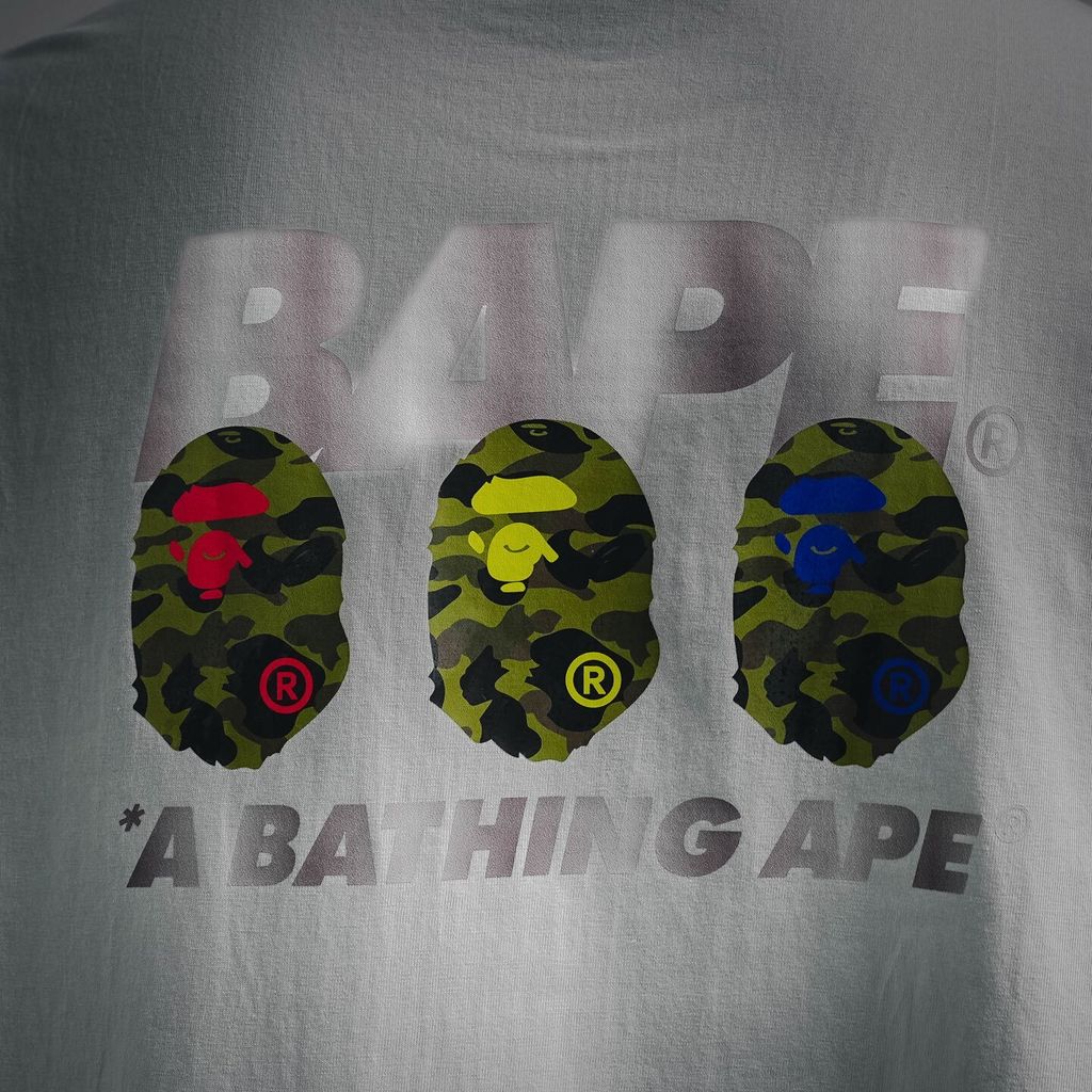 BAPE 26SS reflective letter triple Ape Head camo T-shirt white 260g combed cotton graphic unisex streetwear tee sizes M-XXL