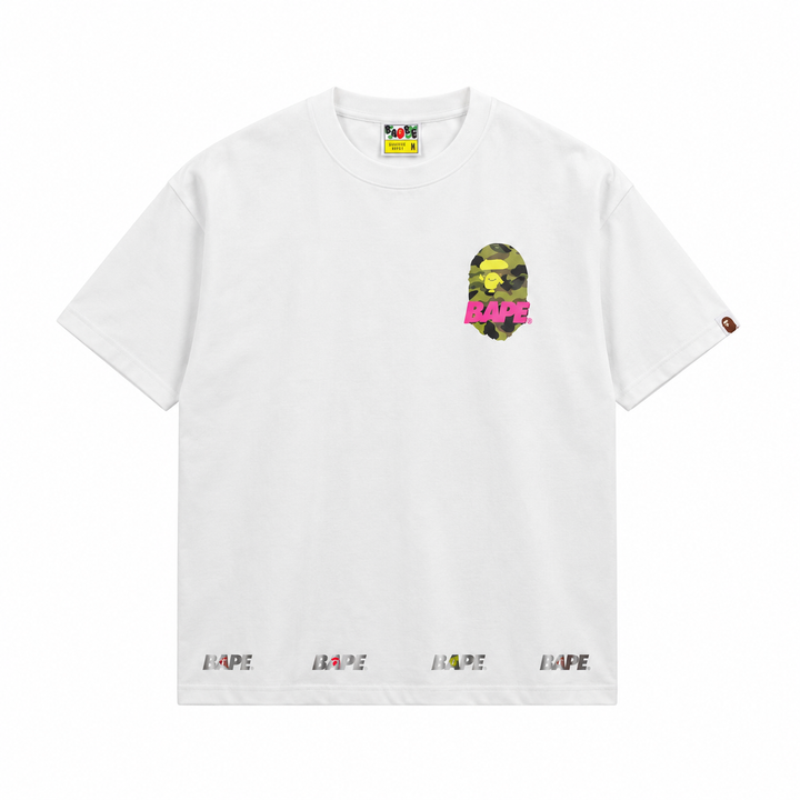 BAPE 26SS reflective letter triple Ape Head camo T-shirt white 260g combed cotton graphic unisex streetwear tee sizes M-XXL