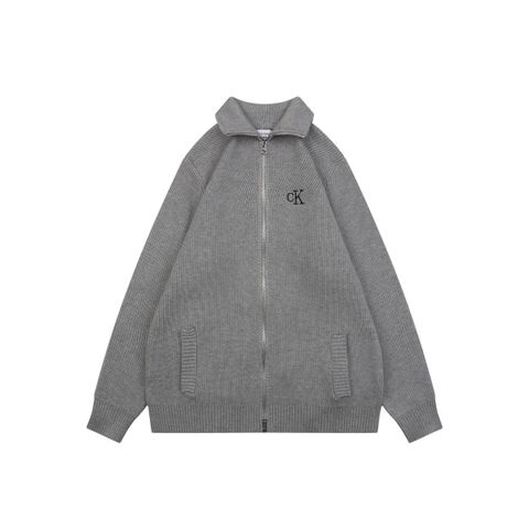 Calvin Klein CK small logo high collar knit jacket grey blended knit relaxed fit seamless computerized knitting outerwear sizes S-XL