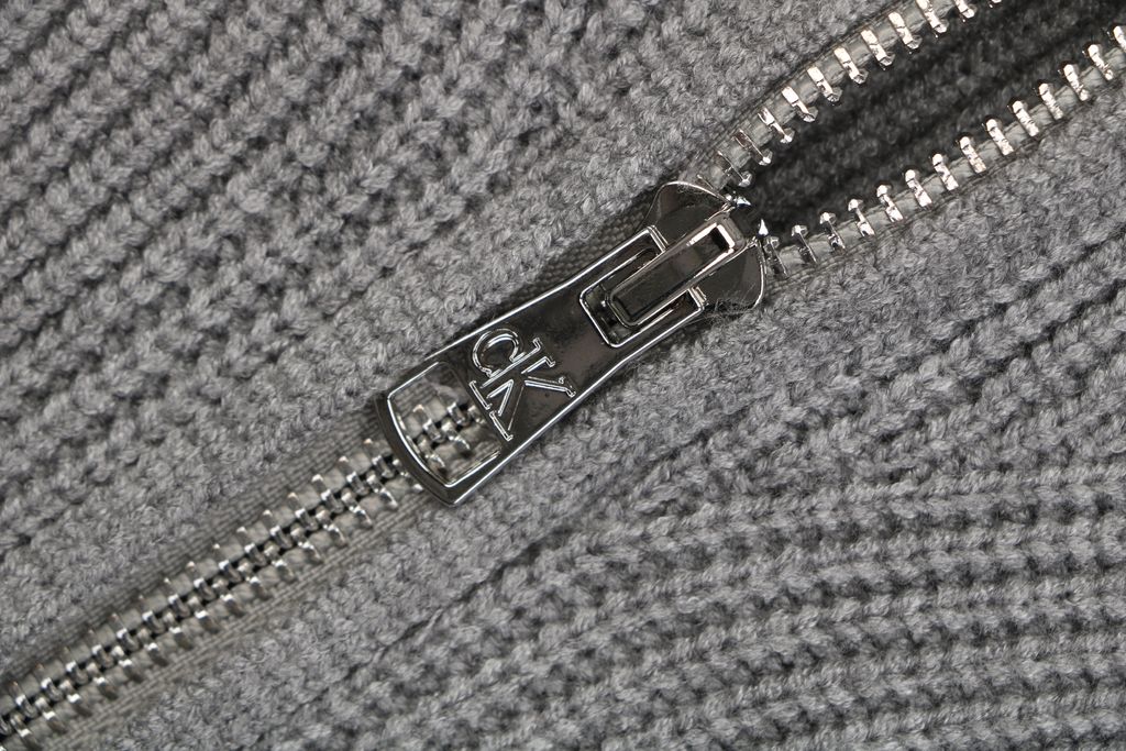 Calvin Klein CK small logo high collar knit jacket grey blended knit relaxed fit seamless computerized knitting outerwear sizes S-XL