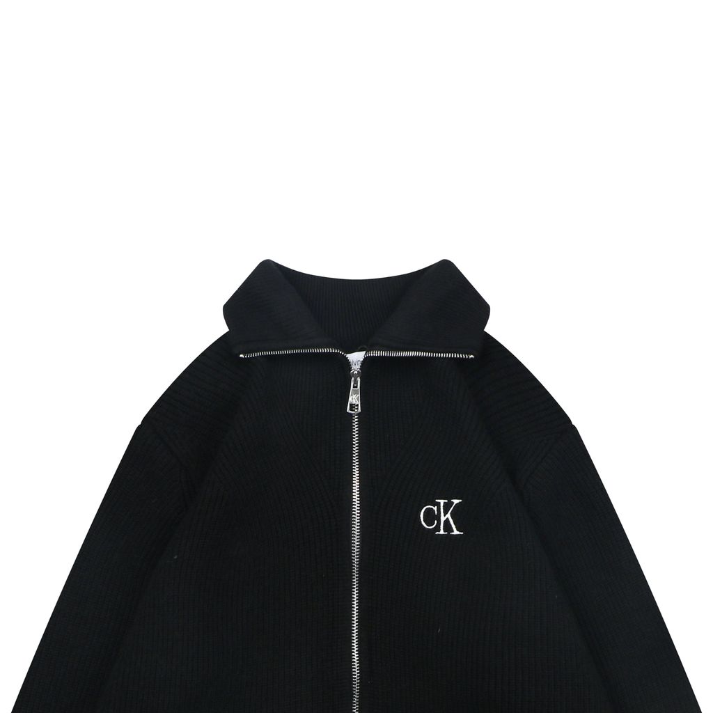 Calvin Klein CK small logo high collar knit jacket black blended knit relaxed fit seamless computerized knitting outerwear sizes S-XL