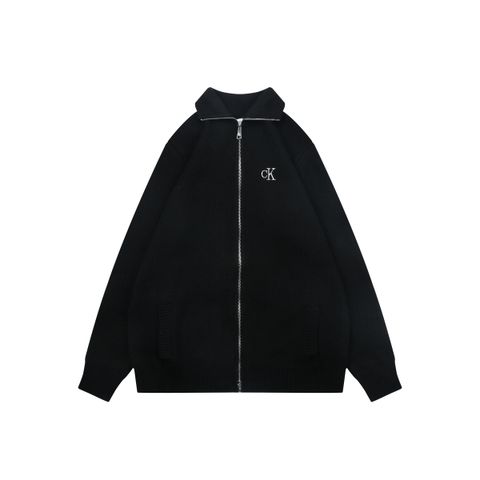 Calvin Klein CK small logo high collar knit jacket black blended knit relaxed fit seamless computerized knitting outerwear sizes S-XL