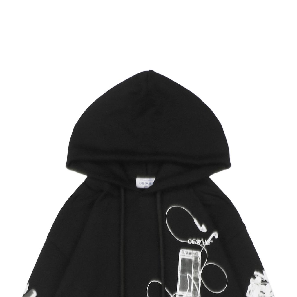 Off White digital headphone arrow print hoodie 400g cotton loopback fabric Mimaki graphic pullover custom dyed ribbing sizes XS-L