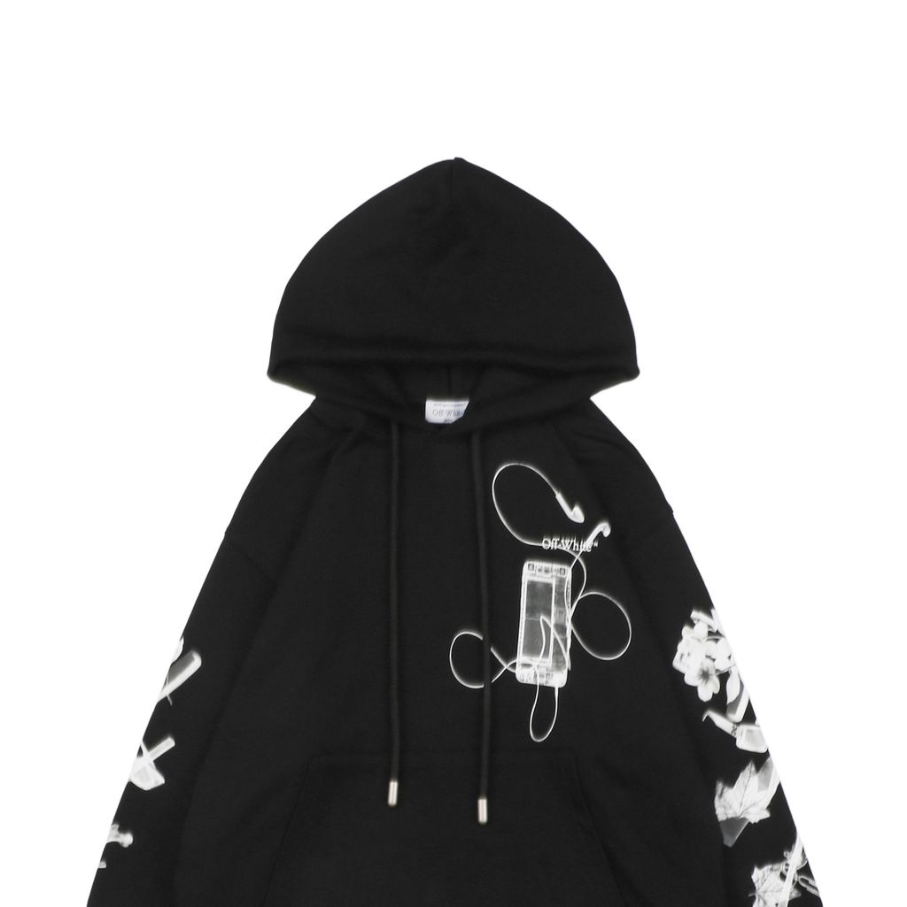 Off White digital headphone arrow print hoodie 400g cotton loopback fabric Mimaki graphic pullover custom dyed ribbing sizes XS-L