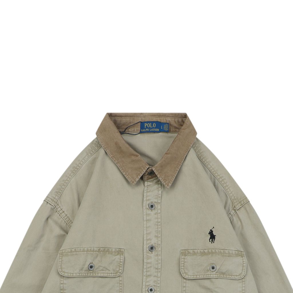 Ralph Lauren Pony logo two pocket contrast collar shirt jacket embroidered chest logo custom dyed washed fabric relaxed overshirt sizes L-3XL