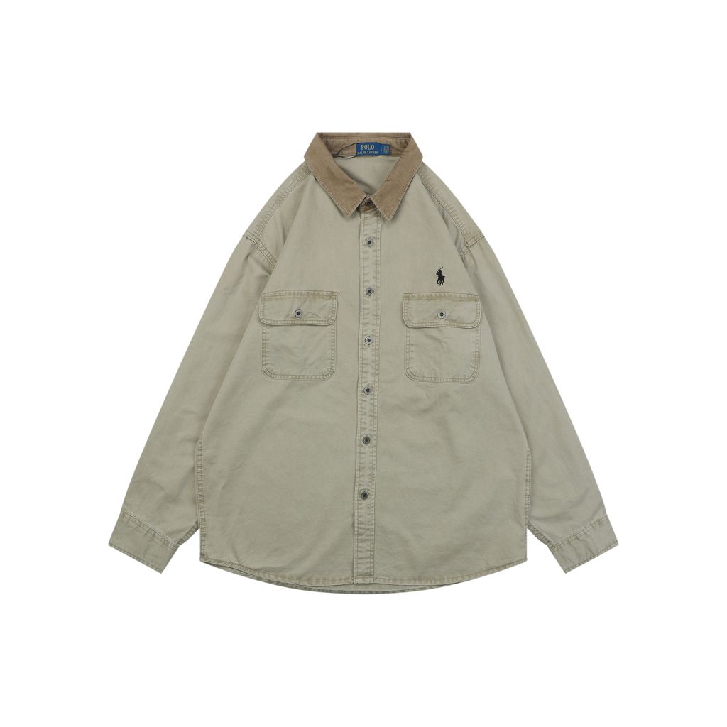 Ralph Lauren Pony logo two pocket contrast collar shirt jacket embroidered chest logo custom dyed washed fabric relaxed overshirt sizes L-3XL