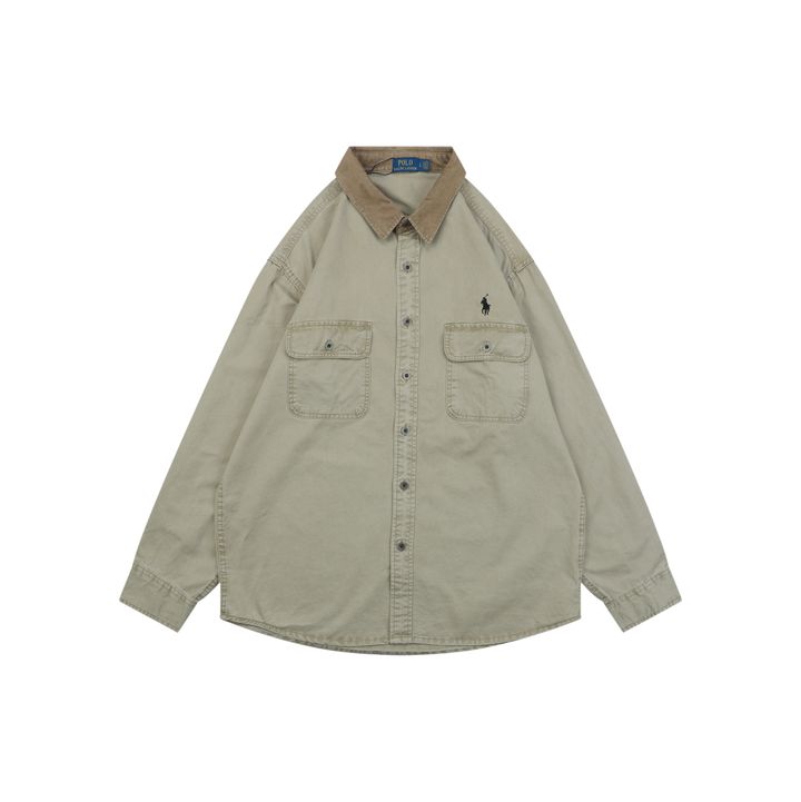 Ralph Lauren Pony logo two pocket contrast collar shirt jacket embroidered chest logo custom dyed washed fabric relaxed overshirt sizes L-3XL