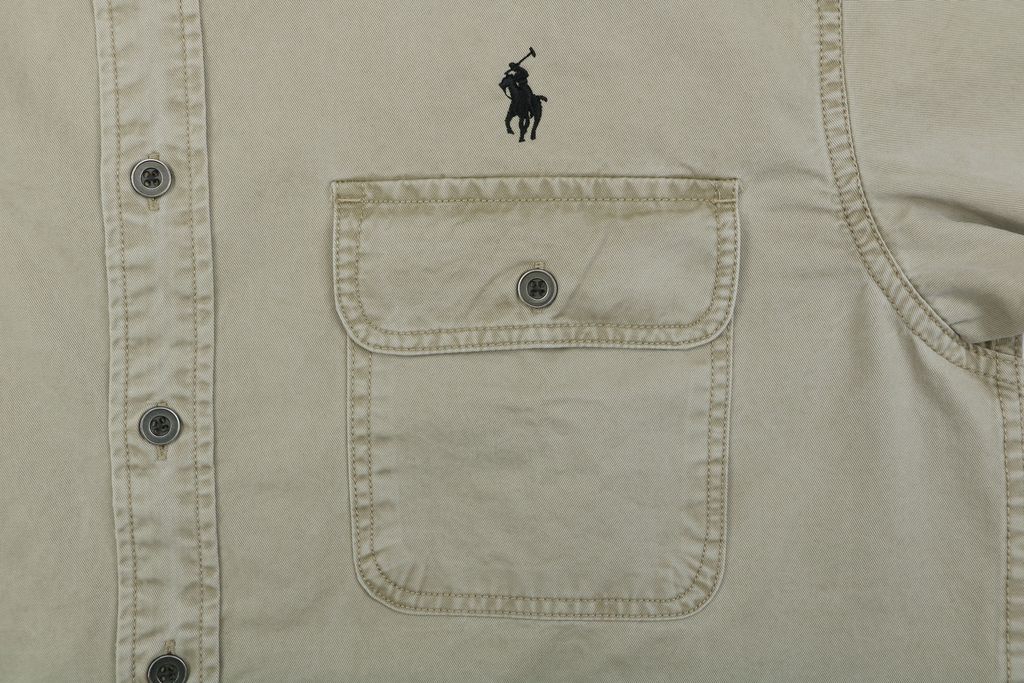 Ralph Lauren Pony logo two pocket contrast collar shirt jacket embroidered chest logo custom dyed washed fabric relaxed overshirt sizes L-3XL