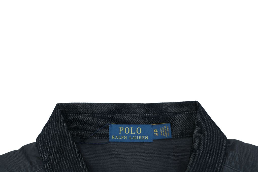 Ralph Lauren Pony logo two pocket contrast collar shirt jacket black embroidered chest logo custom dyed washed fabric relaxed overshirt sizes L-3XL