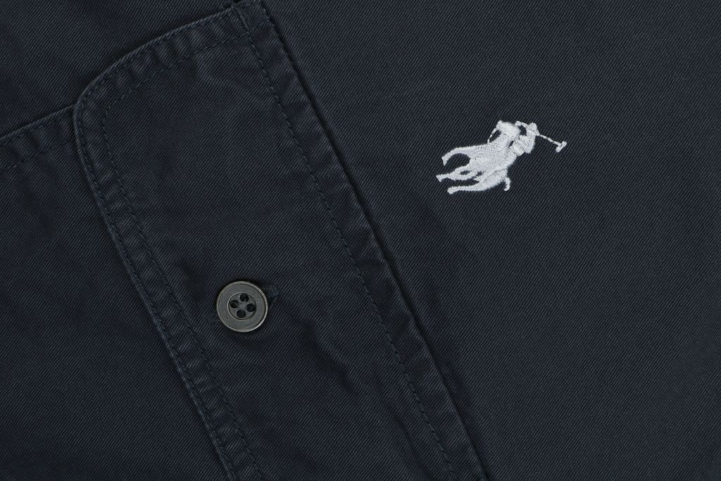 Ralph Lauren Pony logo two pocket contrast collar shirt jacket black embroidered chest logo custom dyed washed fabric relaxed overshirt sizes L-3XL