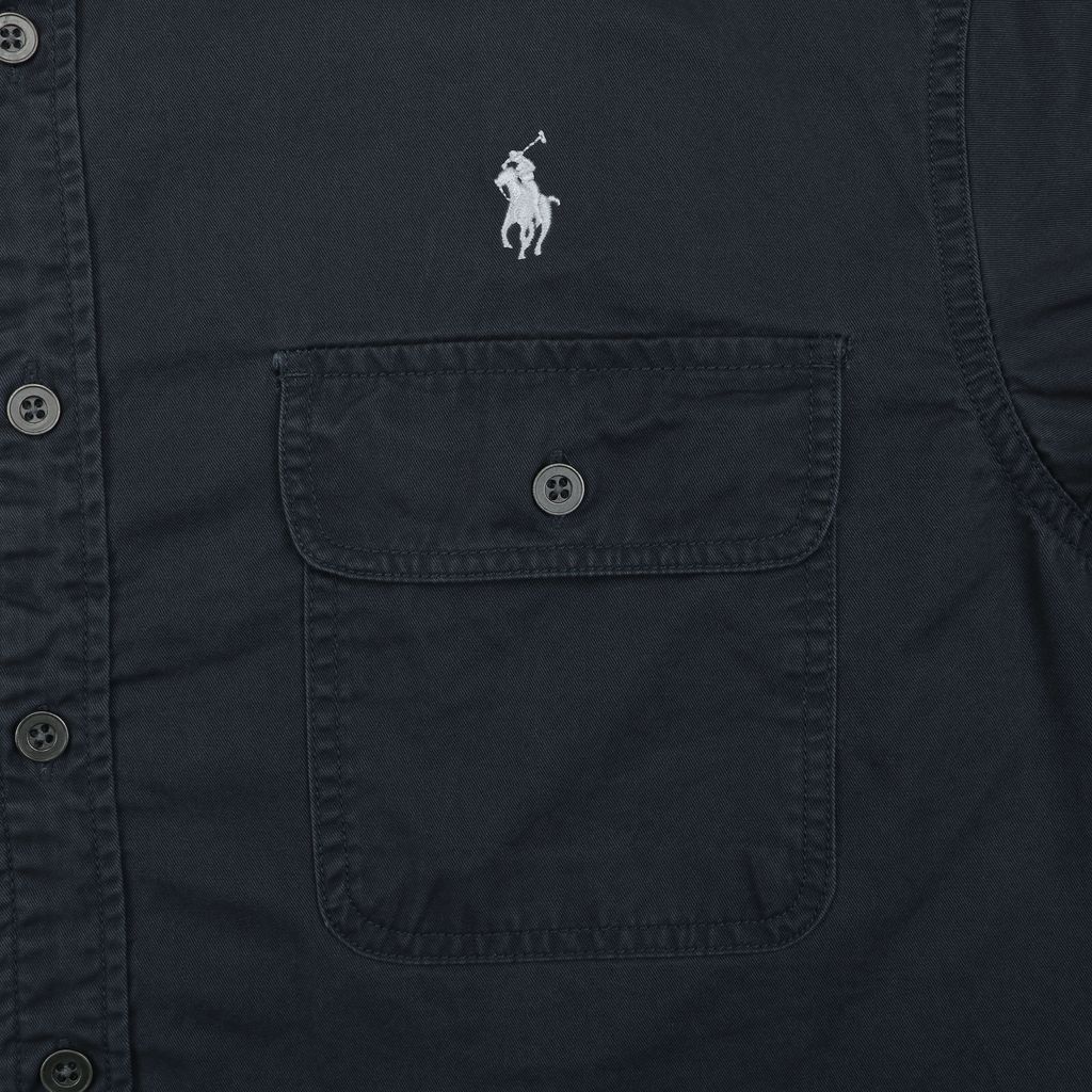 Ralph Lauren Pony logo two pocket contrast collar shirt jacket black embroidered chest logo custom dyed washed fabric relaxed overshirt sizes L-3XL