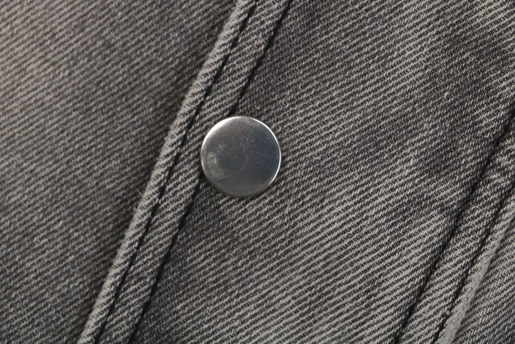 Prada triangle logo multi pocket washed denim jacket heavyweight grey wash structured denim custom hardware seven button outerwear sizes S-XL