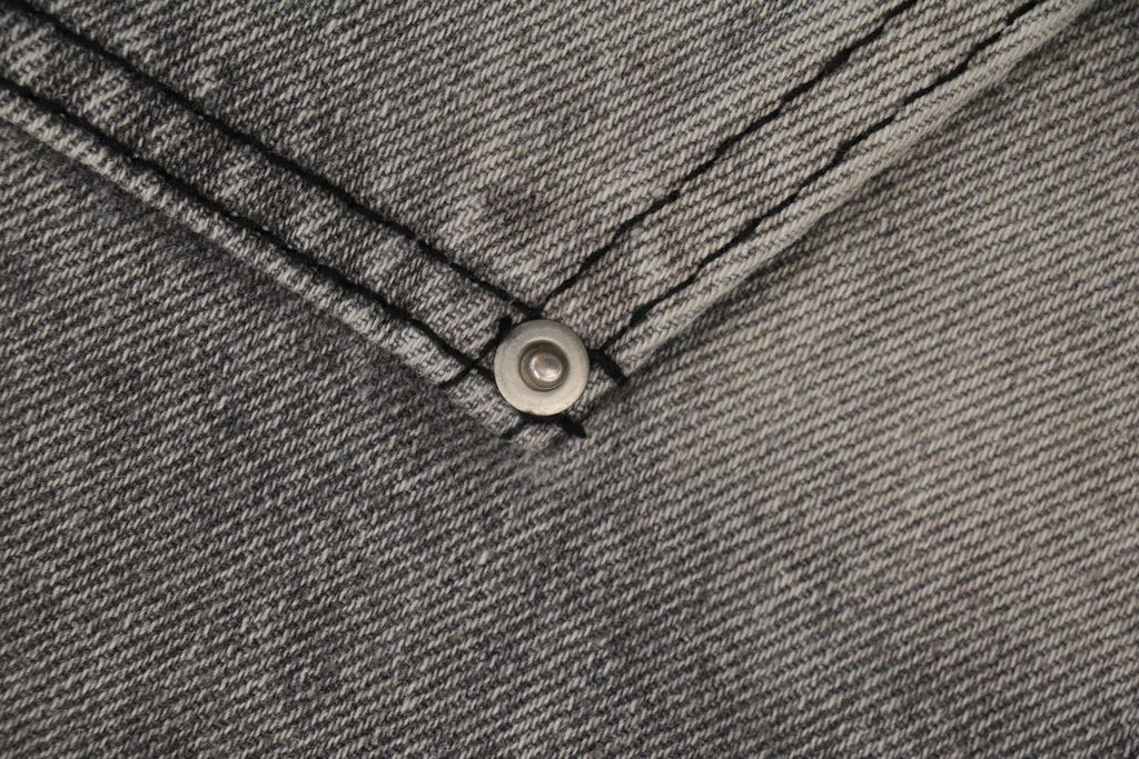 Prada triangle logo multi pocket washed denim jacket heavyweight grey wash structured denim custom hardware seven button outerwear sizes S-XL