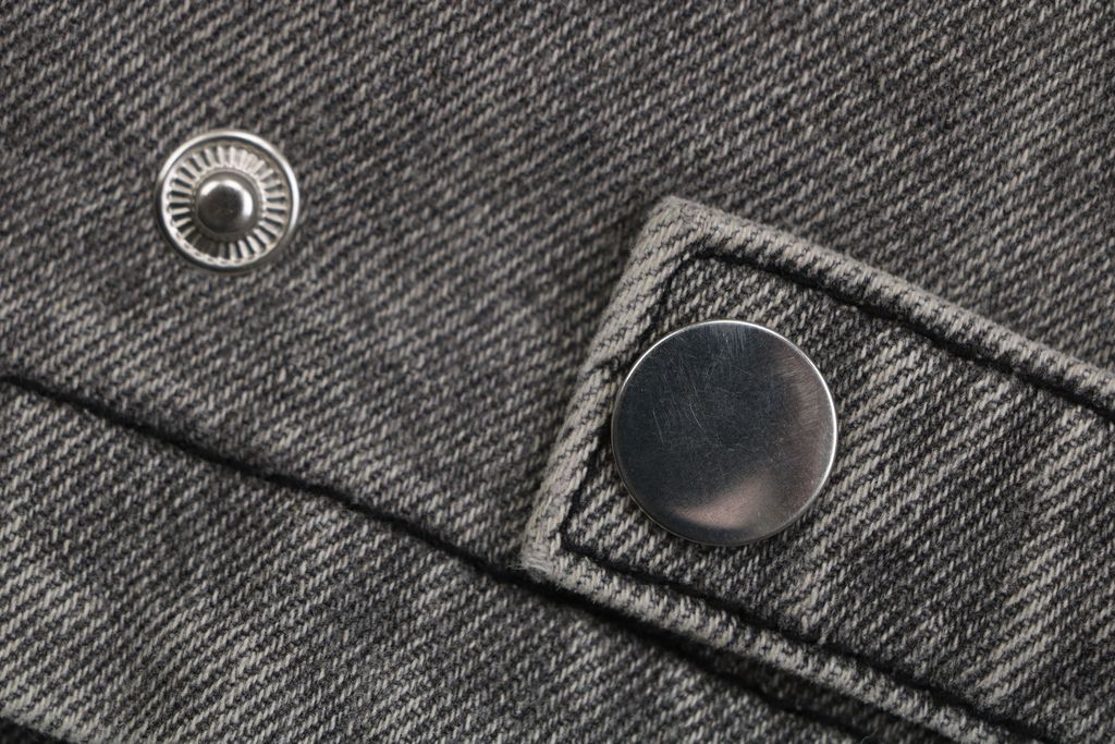 Prada triangle logo multi pocket washed denim jacket heavyweight grey wash structured denim custom hardware seven button outerwear sizes S-XL