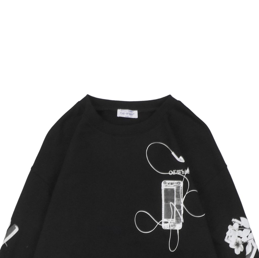 Off White digital headphone arrow print crew neck sweatshirt 400g cotton loopback fabric Mimaki graphic pullover custom dyed ribbing sizes XS-L