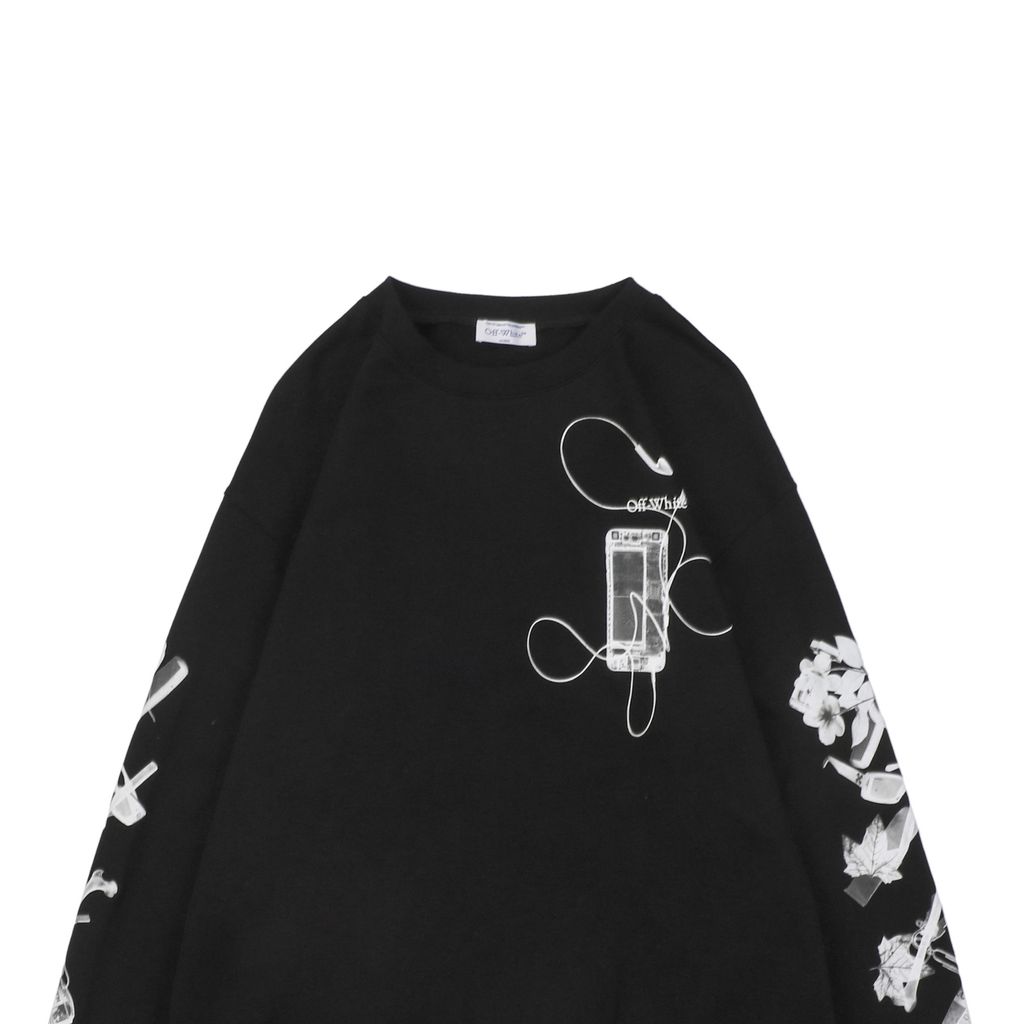 Off White digital headphone arrow print crew neck sweatshirt 400g cotton loopback fabric Mimaki graphic pullover custom dyed ribbing sizes XS-L