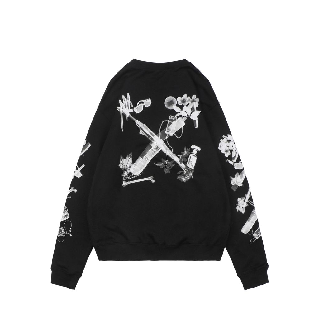 Off White digital headphone arrow print crew neck sweatshirt 400g cotton loopback fabric Mimaki graphic pullover custom dyed ribbing sizes XS-L
