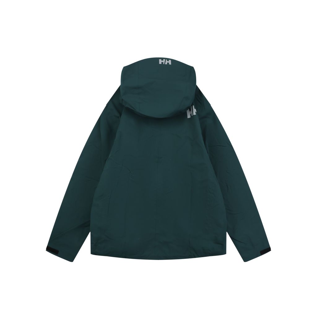 Helly Hansen ODIN side zip hooded softshell jacket green four way stretch grid fleece articulated sleeves adjustable helmet compatible hood sizes S-3XL